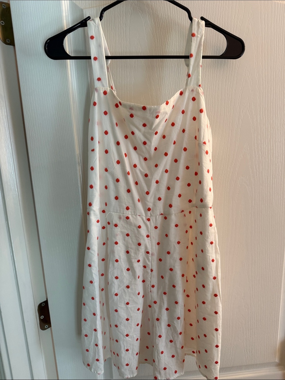 White Romper with Peach Polka Dots